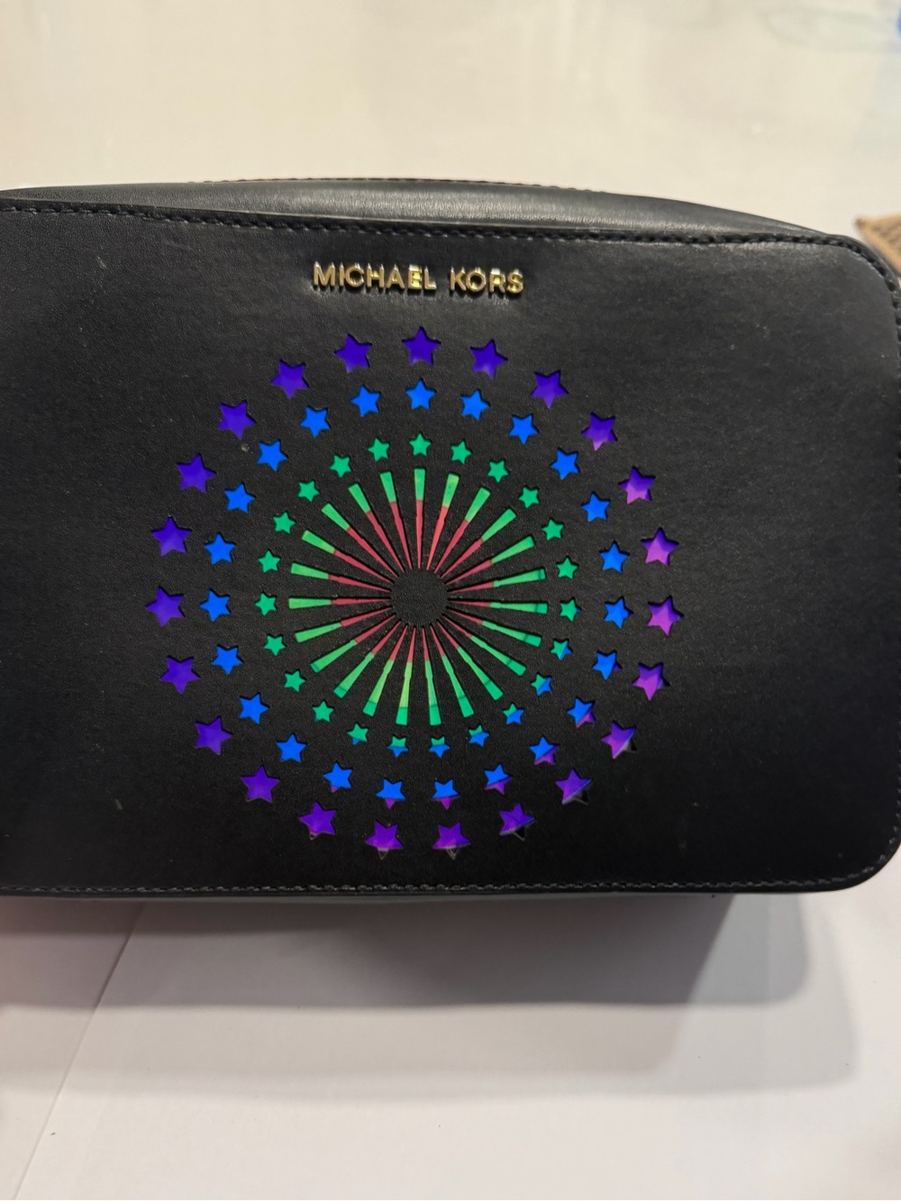 Michael Kors Black Leather Crossbody with Multicolor Starburst Motif - Picture 3 of 6